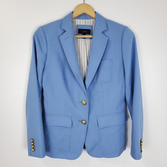 J Crew Blazer Jacket Womens 4 Baby Blue Gold Button Rhodes Italian Wool Tailored